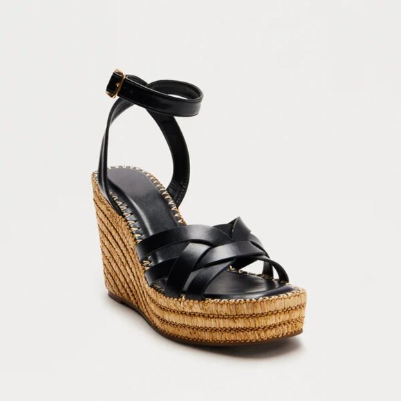Fashion Nova Lottie Raffia Ankle Strap Platform Wedges Black | Size 7 New No Box - Picture 2 of 8